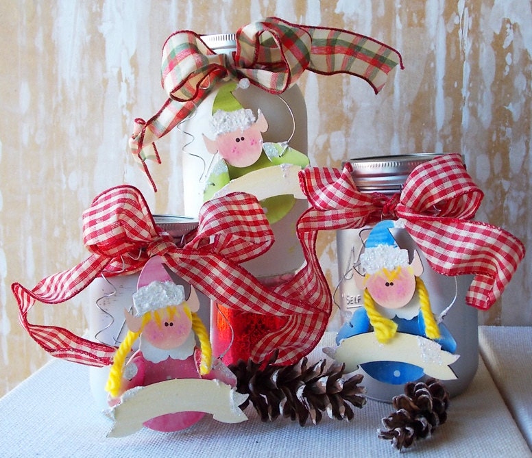 Handmade Christmas Holiday Personalize Ornament Mason Jar Family Tree Decor - Family Tree set of 3