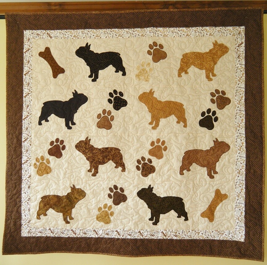 French Bulldog quilt throw size 54 x 54 by doodlebugquilts