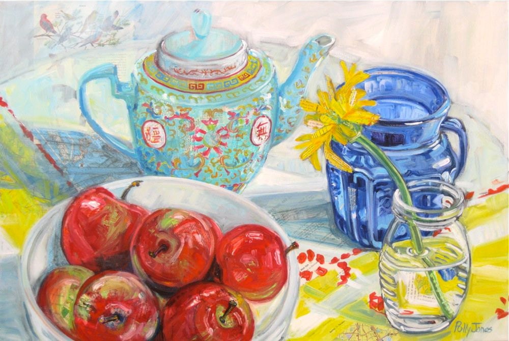 Original mixed media still life painting on canvas by Polly