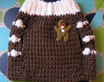 Custom Dog Sweater Vest - Gingerbread Man - Size M or M+ - Made to Order