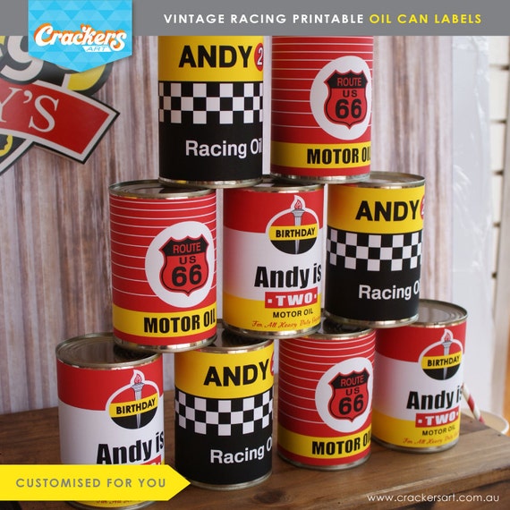 VINTAGE RACING Party Oil Can Labels DIY Printable