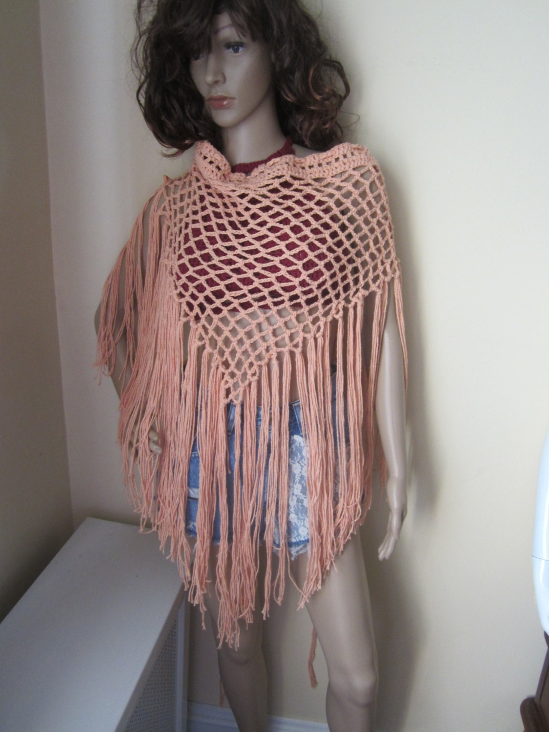 Crochet scarf elongated fringe sarong fringe skirt shawl