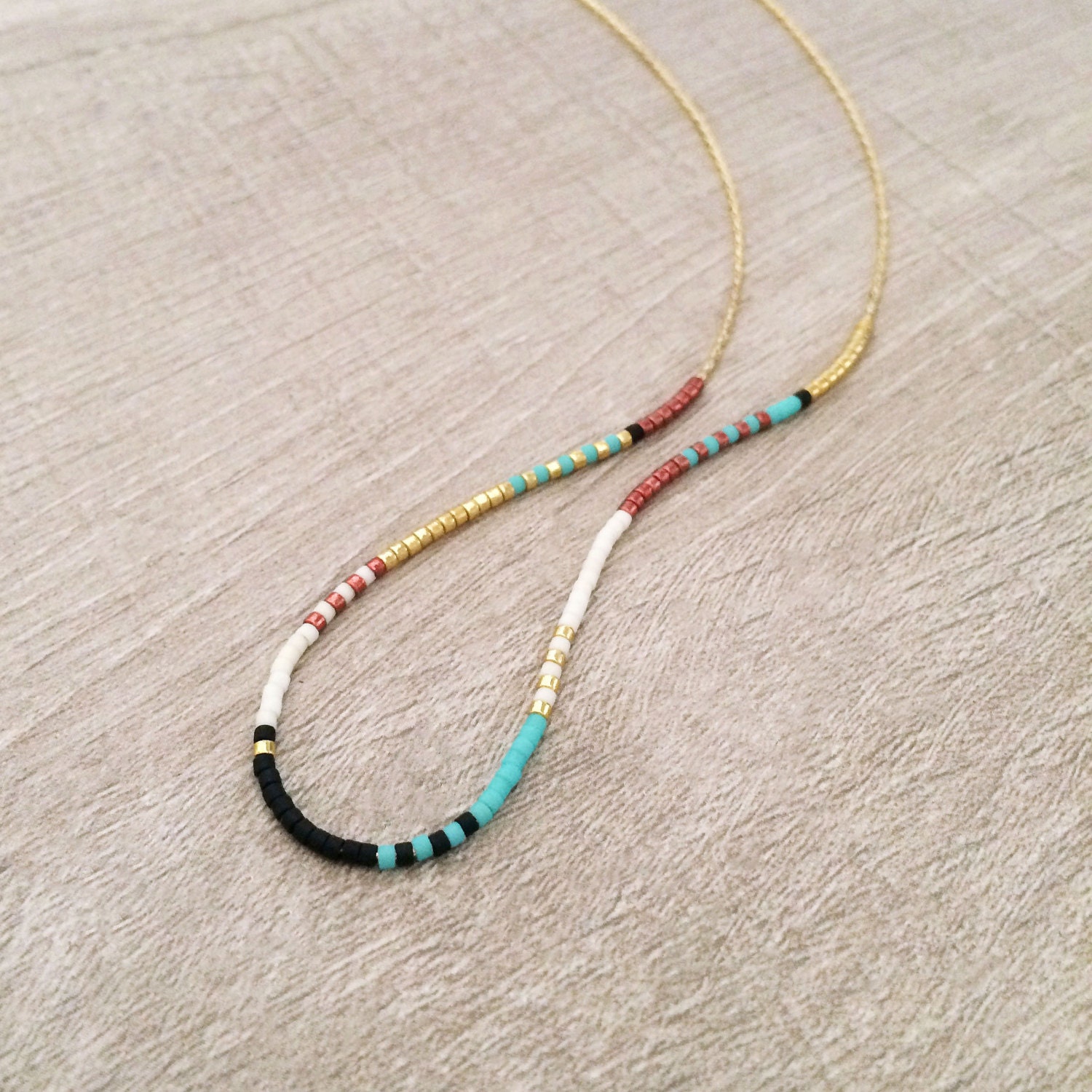 Extra Thin Beaded Multicolor Necklace // Minimalist Layering