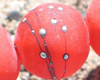 Handmade Glass Lampwork Beads, jewelry supplies, 12mm Orange/Red/Silver/Etched/Frosted