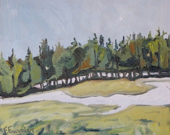 Small Plein Air Landscape Oil Painting Original Impressionist Eastern Townships Quebec Canada Fournier ''A Melting Strip Of Snow '' 10 x 12