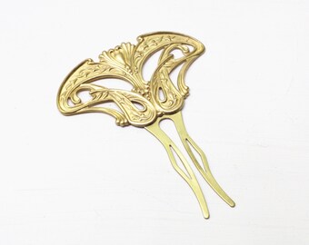 Art nouveau hair comb bridal fork brass floral vintage 1920's style elegant golden wedding hair
