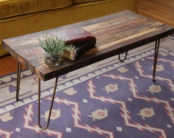 Handmade Reclaimed Wood Coffee Table with Steel Hairpin legs * FREE SHIPPING