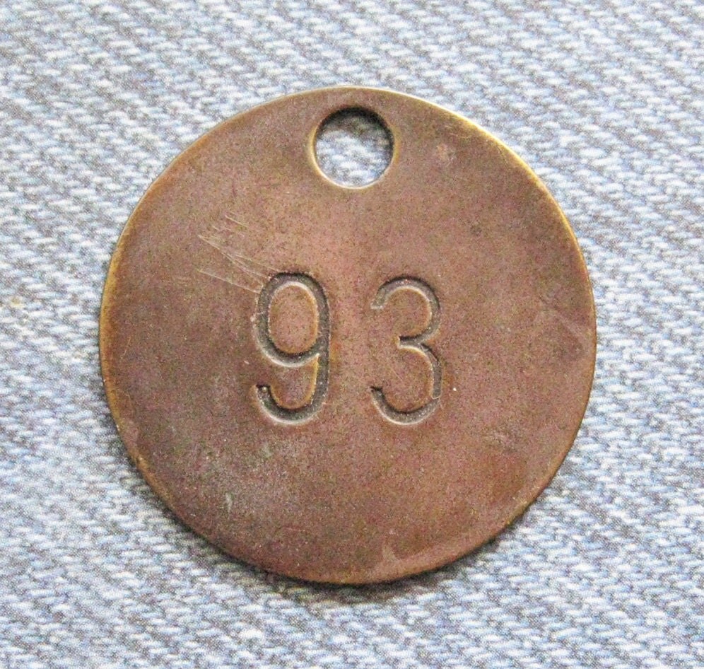 Miners Number 93 Brass Tag Antique Coal Mining Tool by FOUNDLINGS