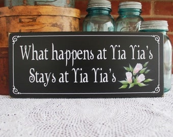 What happens at Yia Yia's Greek Grandmother Wood Sign Painted Family Gift for Her Mother's Day