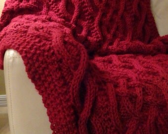 Red Cable Knit Throw Blanket