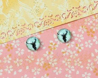 Sale - 10pcs handmade deer head round clear glass dome cabochons 12mm (12-0328)