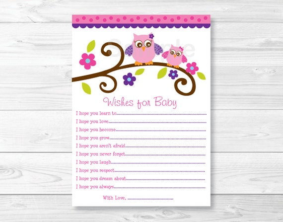 Sweet Lil Owl Pink Love Birds Printable Baby Shower Wishes for Baby Advice Cards