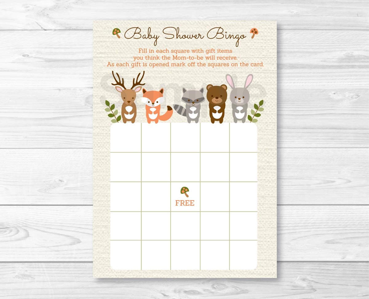 Woodland Forest Animal Baby Shower Bingo Cards / Woodland Baby