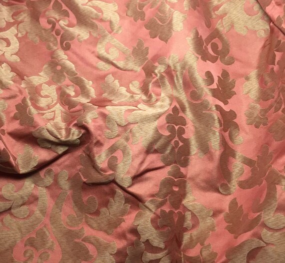 Silk Satin Fabric Rose & Gold Damask fat 1/4 by silkfabric