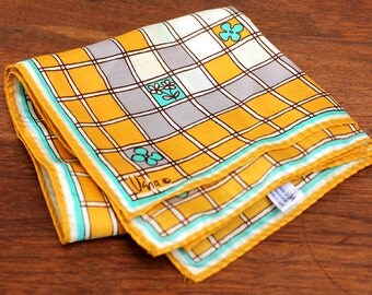 Vintage Vera scarf with mod floral crossword pattern, vintage 1970s square. Vera Neumann.
