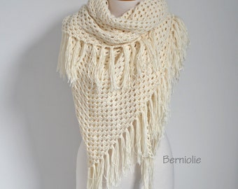 Lace crochet shawl, stole, Creme, Cotton, N306