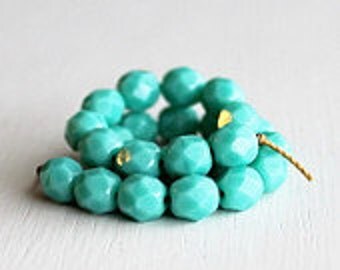 25 Opaque Turquoise Faceted 6mm Czech Glass Rounds