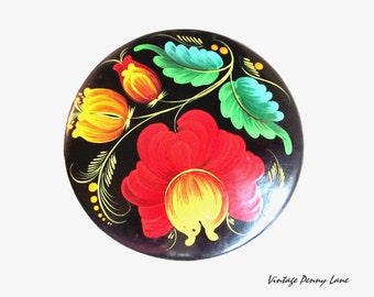 Tole Painted Wood Box, Handmade Vintage Toleware