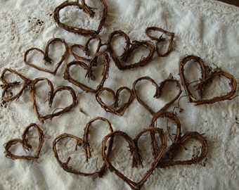 Grapevine hearts twig embellishments Rustic wedding favors mini twigs hearts wedding table craft supplies rustic natural branches sticks