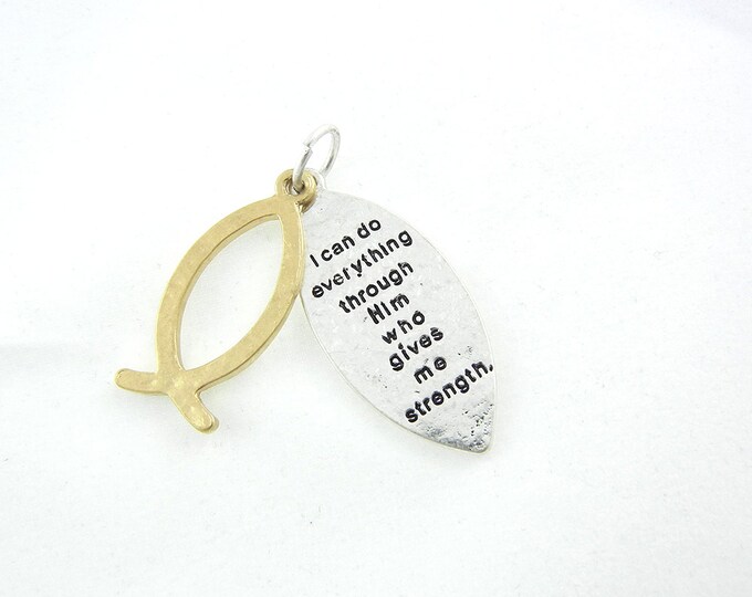 Two Tone Religious Inscription Fish Symbol Pendant