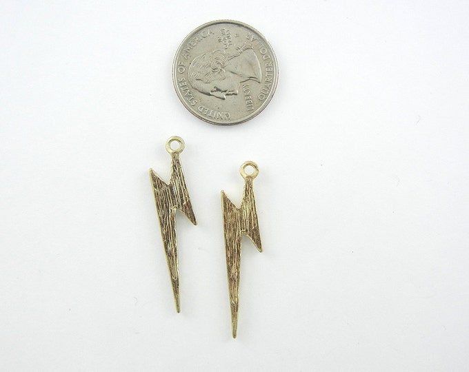 Pair of Small Gold-tone Lightning Bolt Charms with Rhinestones