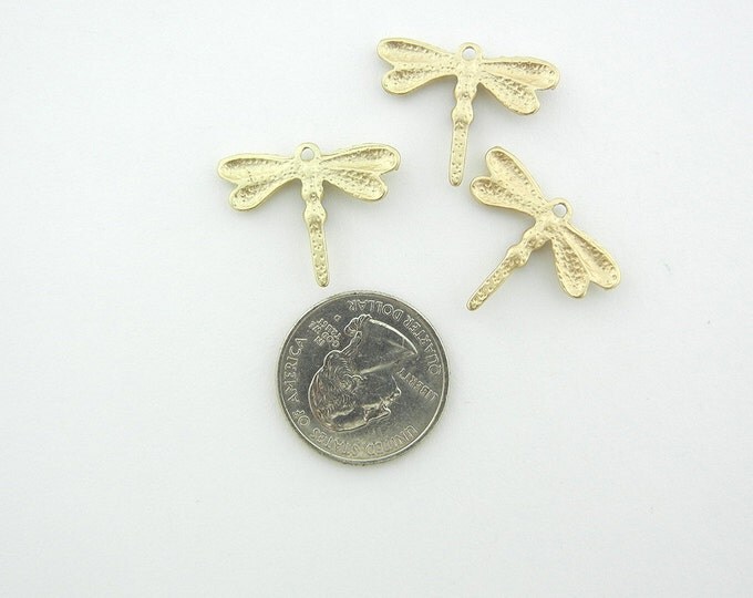 Set of 3 Matte Gold-tone Dragonfly Charms with Acrylic Black Cabochons