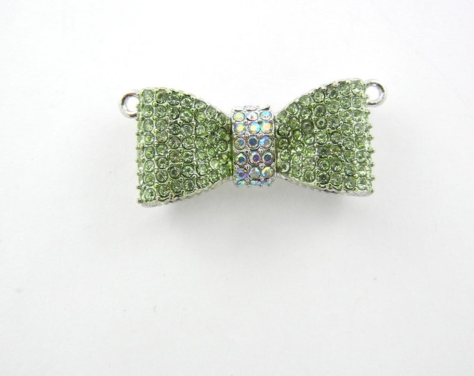 Dimensional Green Peridot Rhinestone Bow Pendant Double Link