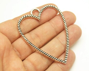 1pc- Matte Silver Plated Twisted Heart Pendant-60x45mm-(425-010SP)