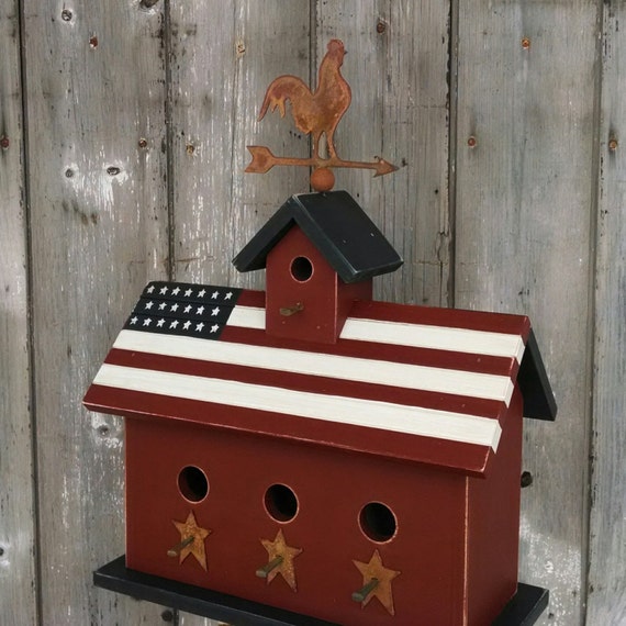 Primitive Birdhouse Weather Vane Rooster Chicken Coop Flag