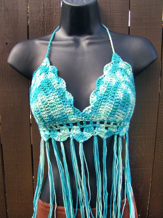 Crochet Bikini Top Crochet Fringe Bikini Top Halter Boho Top