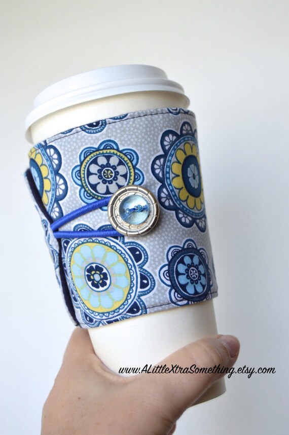 Blue Bohemian Inspired Coffee Cup Cozy/Jacket/Sleeve Eco