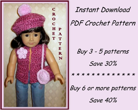 homespun crochet hat yarn pattern shoulder purse PDF and 5.1 hat   vest, crochet outfit  fits  pattern