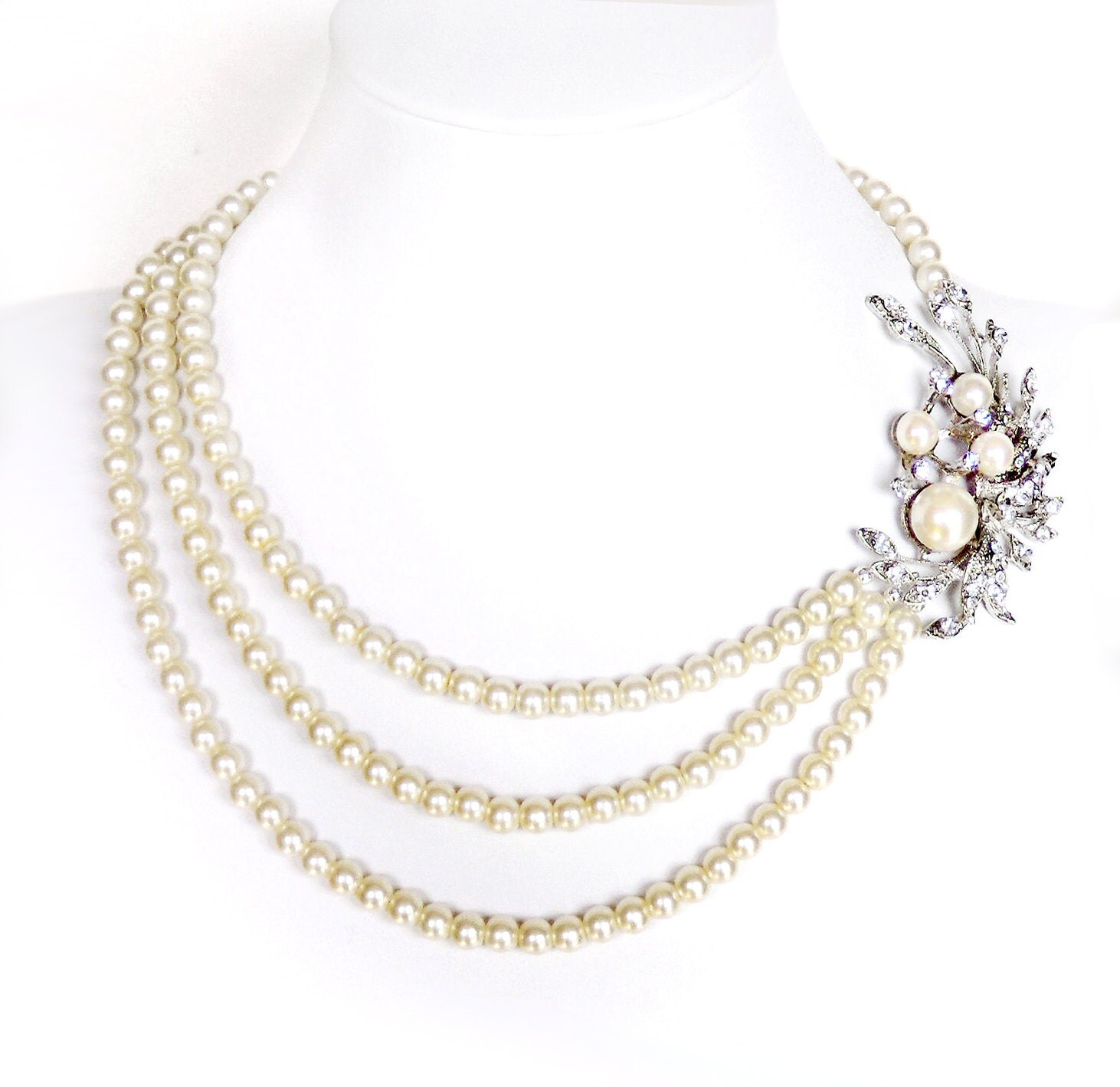 Garden Pearl Necklace Asymmetrical Rhinestone by GetNoticed