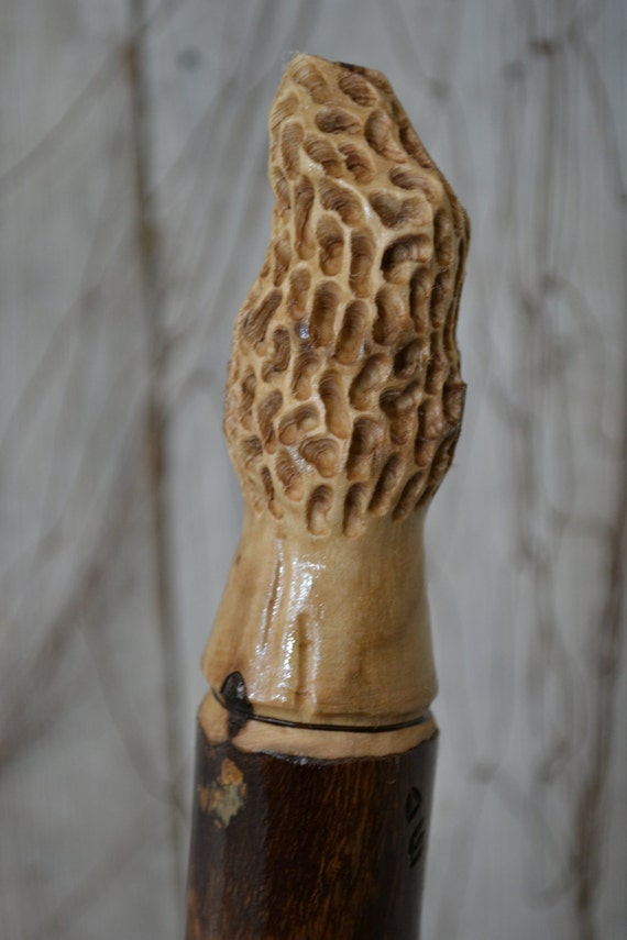 Walking Stick Morel Mushroom Carving with custom Indian Face