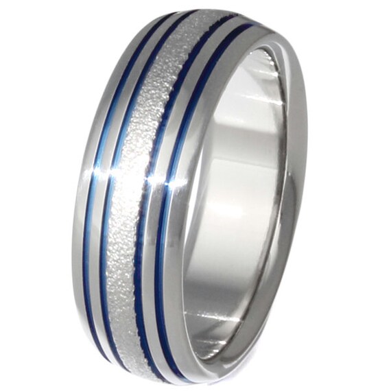 Unisex Titanium Wedding Band - Unique Frost Finish - Thin Blue Line ...