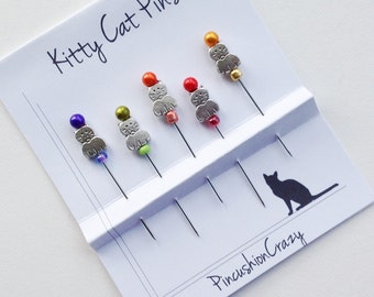 Beaded Cat Pins - Decorative Sewing Pins - Kitty Cat Pins - Embellishment Pins - Dress up your Pincushion - Gift for Quilter - Sewing Pins