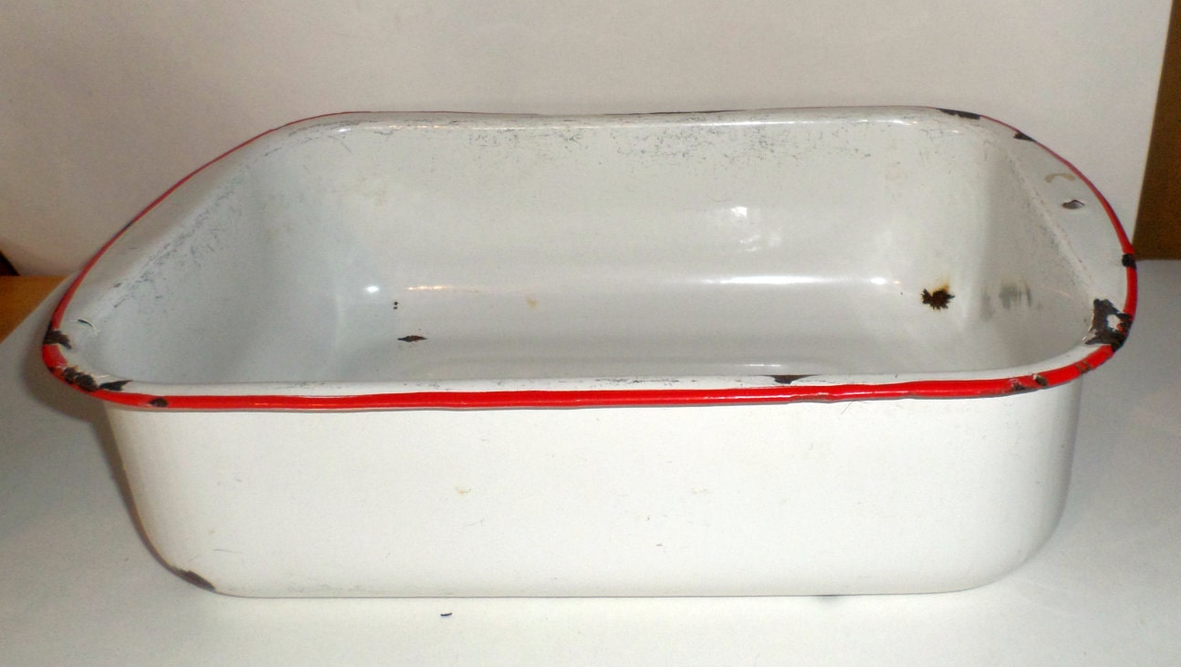Vintage Enamel Pan Large Enamelware Pan Deep Pan Washing