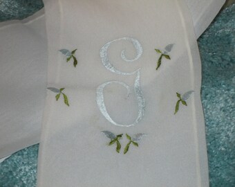 Vintage--Ladies--SCARF--With Initial Letter G--And Blue Flowers