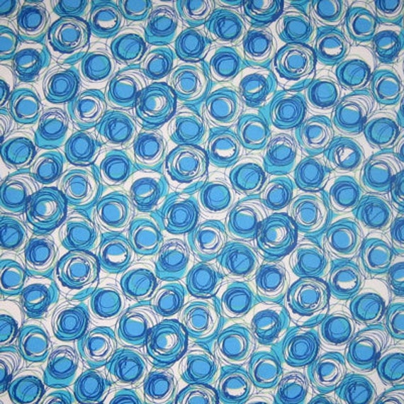 Blue Circle Fabric Blue Patterned Cotton Fabric by fabricandribbon