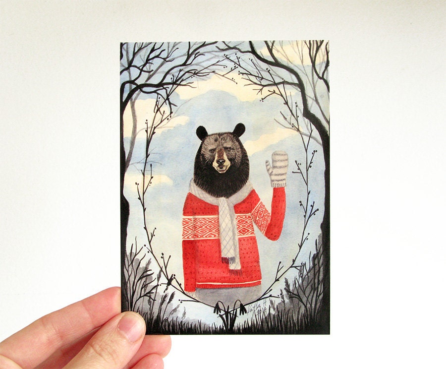 Victorian Animal Portraits Postcard watercolor