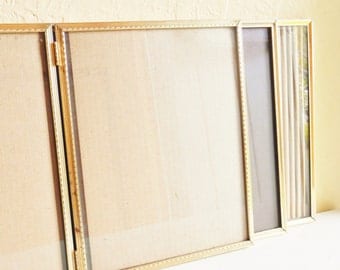 Three 3 Folding 8x10 Gold Metal Picture Frames with Glass Wedding Decor Family Pictures