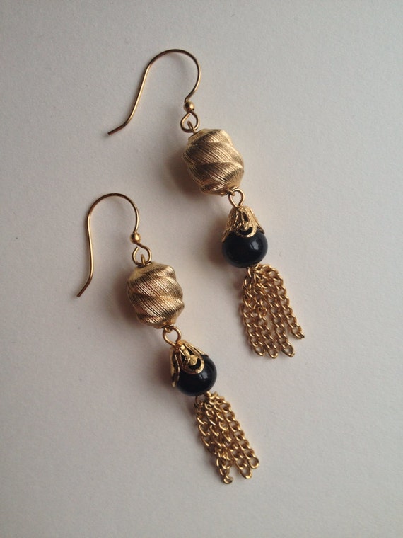Vintage Gold & black earrings Vintage Jazz by bighinatti on Etsy