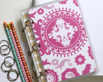 Planner Cover, 6 x 9 Journal Binder, Suzani, Pink