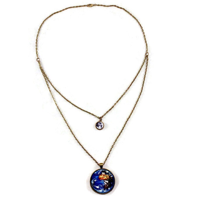 Solar System Necklace Earth and Moon Planet Science Jewelry