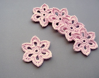 5 Pale Pink Flower Appliques -- 2 inch Diameter, Crochet Flowers