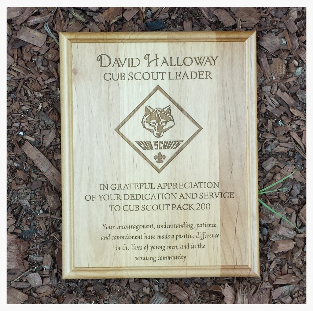 Cub Scout Plaque Leader Award Laser Engraved 8 x 10