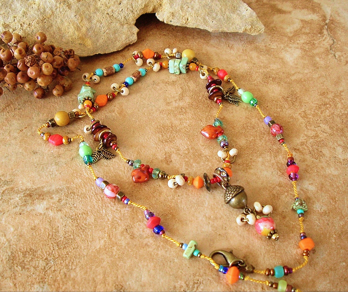 Boho Necklace Colorful Mixed Stone Beaded Necklace Turquoise