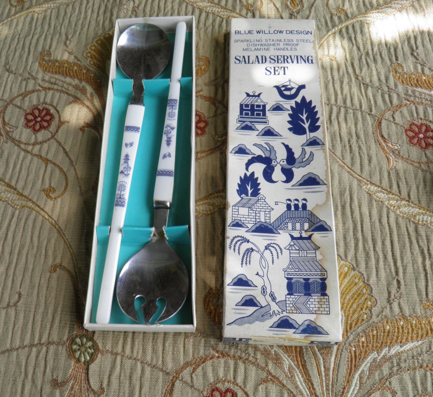 1960’s Blue Willow 2PC Salad Fork and Spoon Set Salad Serving Set