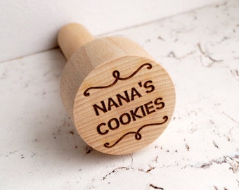 Personalized embossing cookie stamp, embossing rolling pin alternative, cookie decorating stamp, wooden kitchen stamp