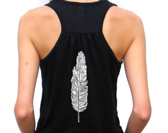 Ladies Flowy Racerback Tank Top - Hand Drawn Feather Design - Bella Flowy Tank - Small, Medium, Large, Extra Large, 2XL